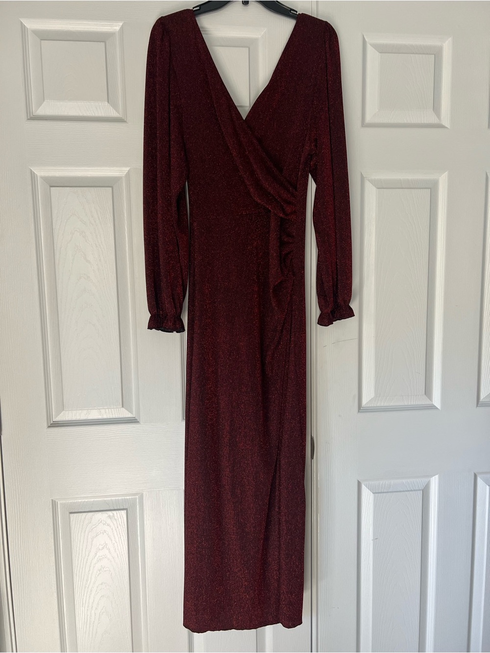 SHEIN Long Sleeve Sparkle Wrap Maxi Dress in Burgundy